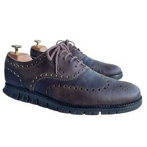 Cole Haan Zerogrand Wingtip Oxford Brown Two Tone Leather Shoes C23236 Men's 10